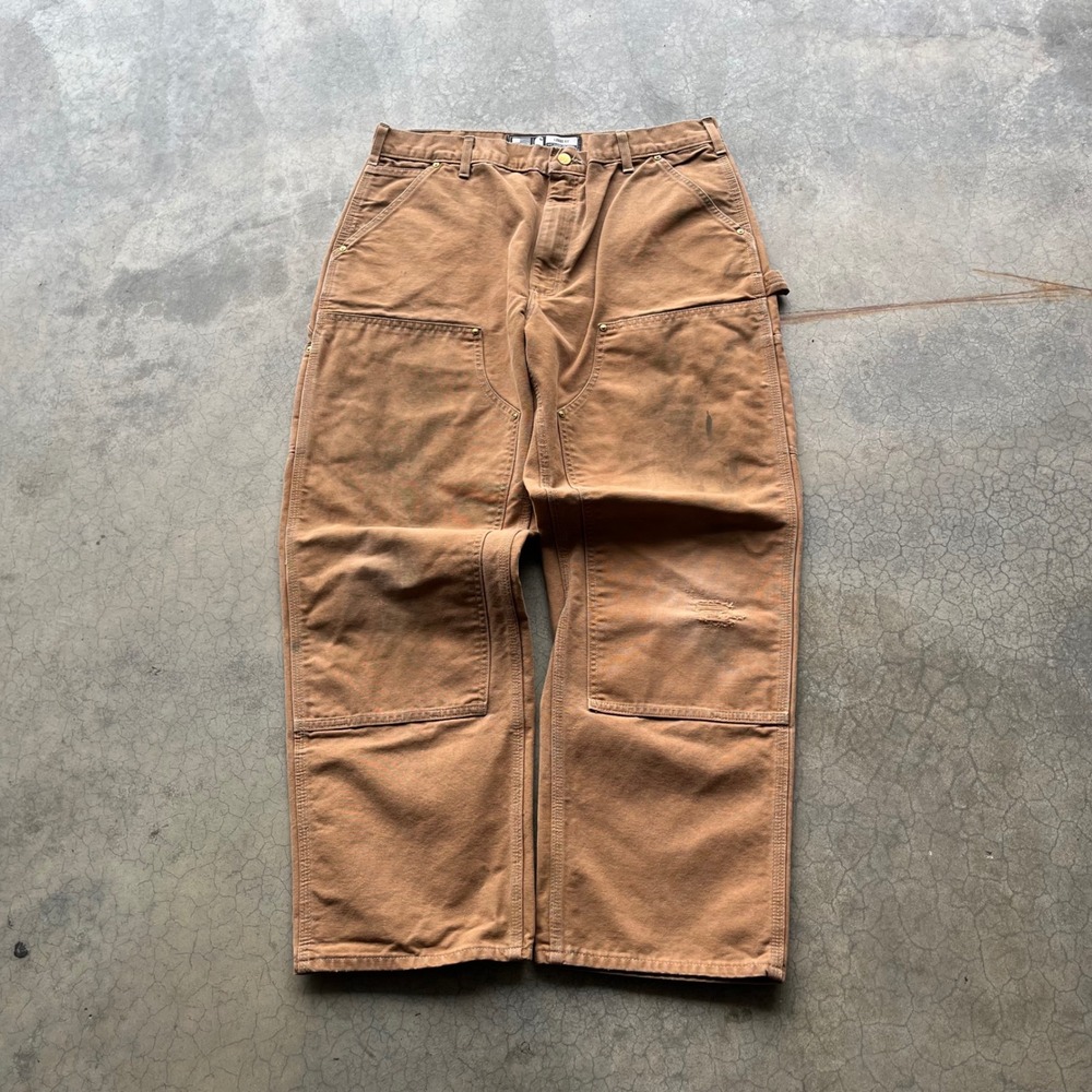 Carhartt Loose Fit Double Front Logger Pants Brown Duck Canvas 38x30 Workwear